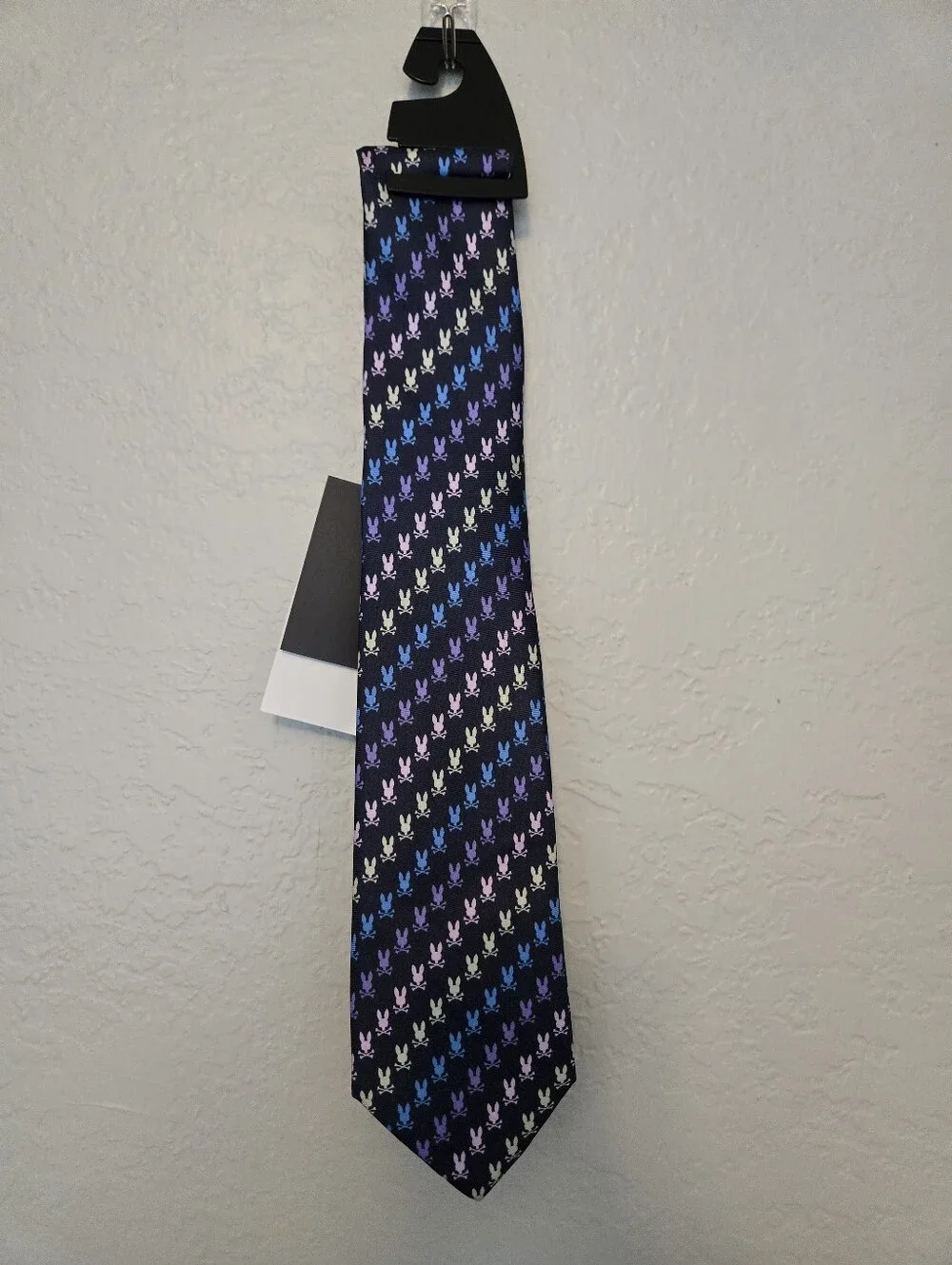 Psycho Bunny Black Tie with Multicolor Bunny Motif